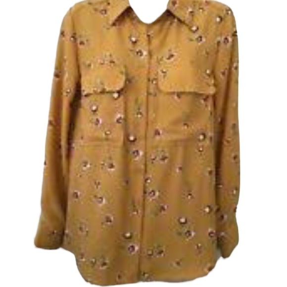Elodie Mustard Floral Long Sleeve Blouse Front Flap Pockets Sz XL - Picture 1 of 10